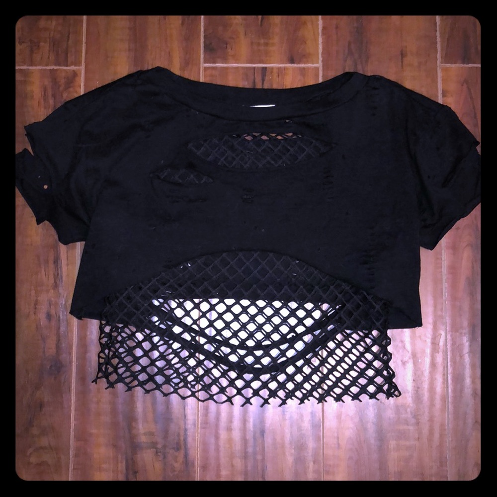 Hot & Delicious fishnet distressed crop top